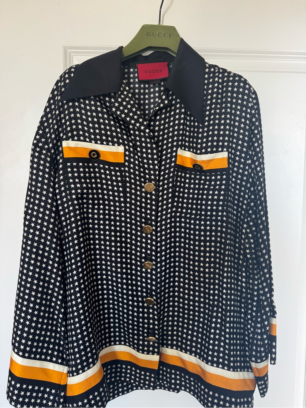 Gucci Black Star-Print Chateau Marmont Hollywood Jacket with Turquoise Lettering - Picture 2 of 3